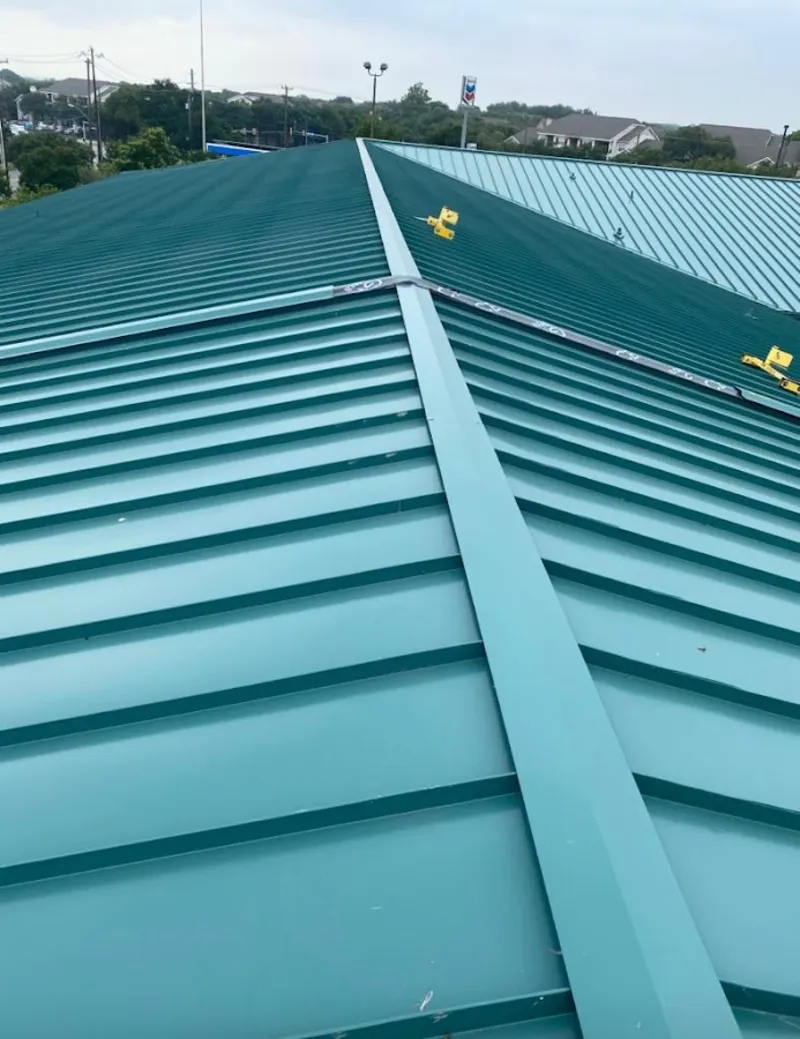 Green commercial metal roof ridge and valley for Metal Roof Repair in Pinole
